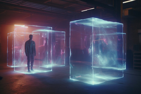 Vivid holographic display and the immersive virtual realm.の素材