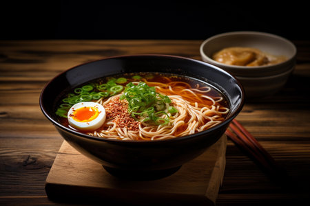 Asian noodle soup with vermicelli and egg.の素材