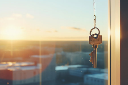 Symbolic image of apartment keys, representing the gateway to a new home and the excitement of real estate saleの素材