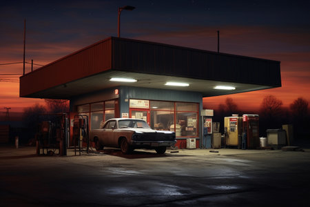 A gas station along the road, providing essential services for travelers.の素材