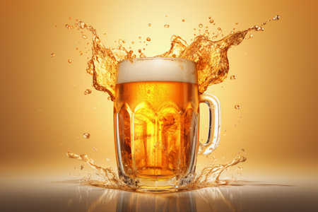 A dynamic shot capturing a mug of beer with a delightful splash and frothy foam.の素材