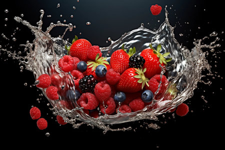 Vibrant Berry Splash. Fresh Berries and Water:の素材