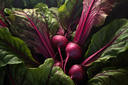 A vivid and striking image of a red beetroot, showing its natural beautyの素材