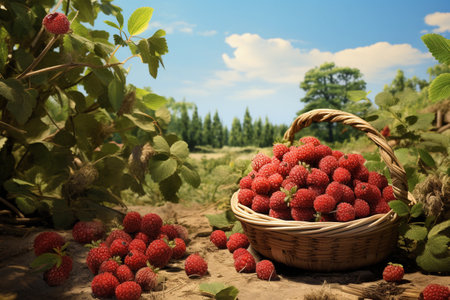 Farm Fresh Harvest. Berries in Rustic Basketの素材
