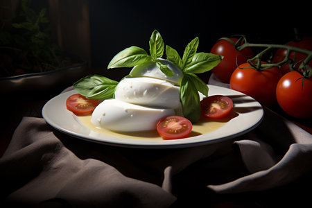 Caprese delight: Mozzarella, tomatoes, and basil medleyの素材