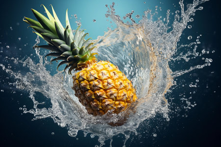 Pineapple enhanced by a lively water splashの素材