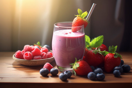 Nutrient-packed berry smoothie captured in a glassの素材
