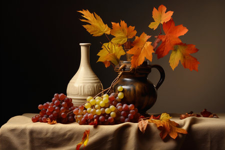 Grapes in an autumn still life, showing the season's richnessの素材