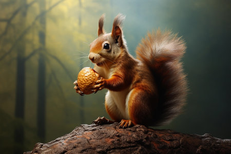 Squirrel enjoying a meal, securely holding a delicious nuの素材