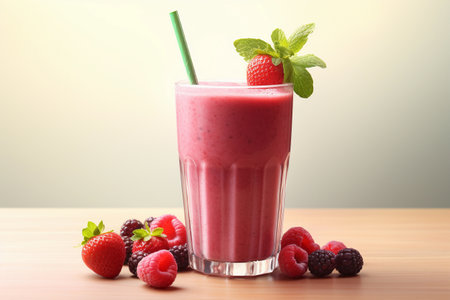 Glass of refreshing berry smoothie, vibrant and nutritiousの素材