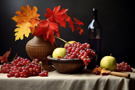Autumn still life featuring a cluster of grapesの素材