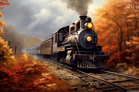 Old locomotive in the autumn sceneryの素材