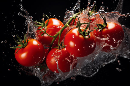 Tomatoes adorned with a refreshing water splashの素材