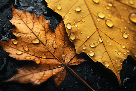 Autumn leaves backdrop featuring a glisteningの素材