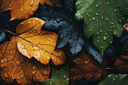 A background of wet, fallen autumn leavesの素材
