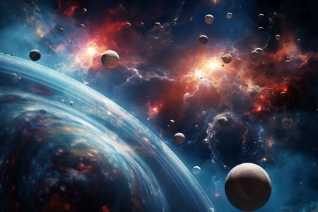Fantastic landscape with planets and constellations.の素材