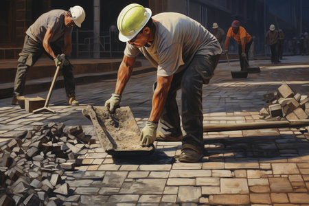 Workers are repairing the roadの素材