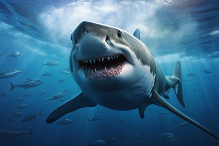A shark swims in the seaの素材