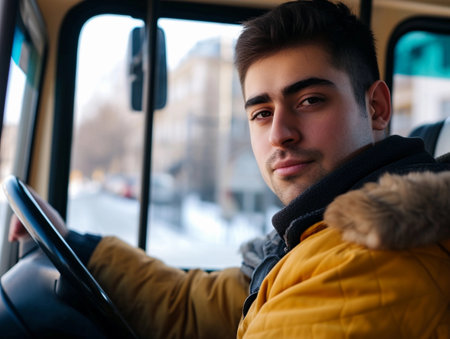 Confident Bus Driver at Wheelの素材