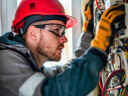 Focused Electrician Repairing Electrical Componentsの素材