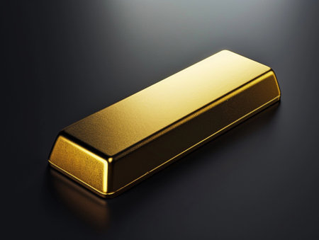 A gleaming gold ingot against a dark backdrop, symbolizing wealth and investment.の素材