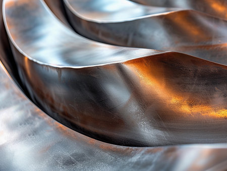 Close-up of reflective metallic curves with a polished finish.の素材