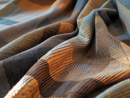 Intricate weave patterns of fabric in earth tones, highlighting textile artistry.の素材
