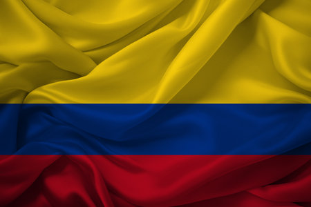 Bright Colombian flag undulating softly.の素材