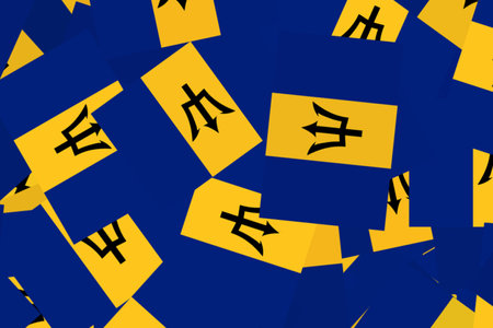 Flags of Barbados surrounded by vibrant colorsの写真素材