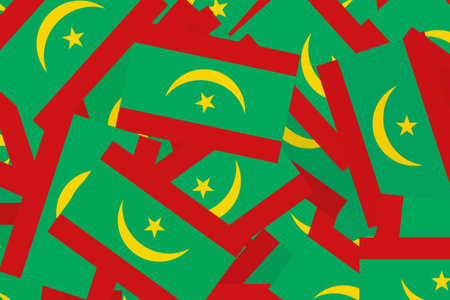 Flags of Mauritania scattered in a vibrant displayの写真素材