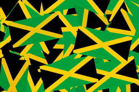 Colorful Jamaican flags in vibrant pattern designの写真素材