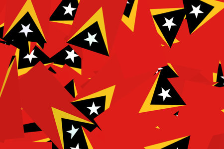 Flags of East Timor displayed during a celebrationの写真素材