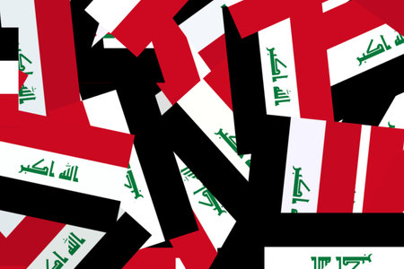 Iraq flags scattered on a textured background