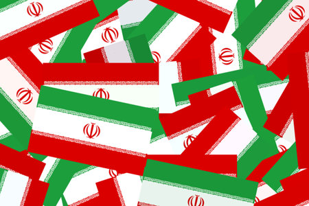 Scattered Iranian flags creating a vibrant displayの写真素材