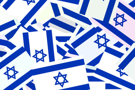 Many Israeli flags displayed together in a patternの写真素材