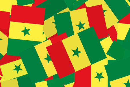 Flags of Senegal arranged in vibrant patternの写真素材