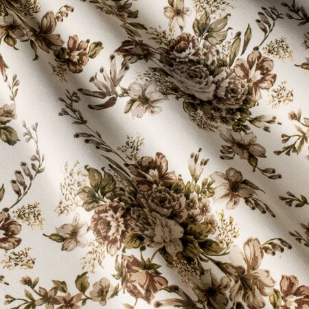 Fabric cotton provence, brown flowers. Cotton Provence Fabrics.の写真素材