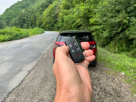 Car key in hand. Travel Ukraine Carpathianの写真素材