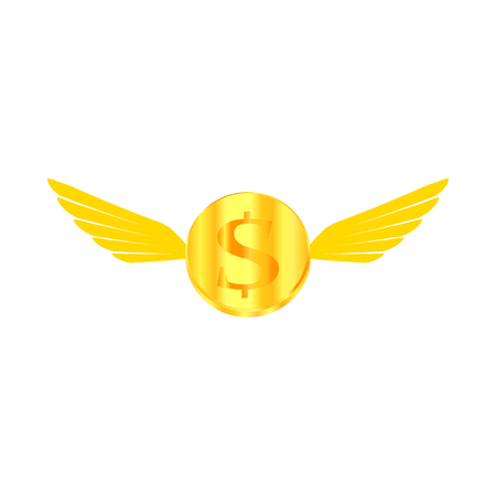 Gold coin with wings. Picture gold coin in the air.のイラスト素材