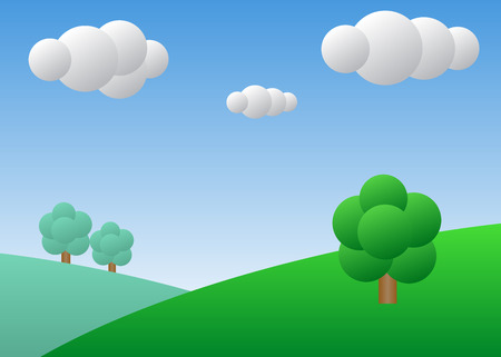 Field with tree. Sunny day with blue sky â stock vectorのイラスト素材
