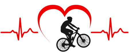 Cyclists on bike, heart pulse - stock vectorのイラスト素材