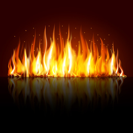 Realistic flame, fire on black background - stock vectorのイラスト素材