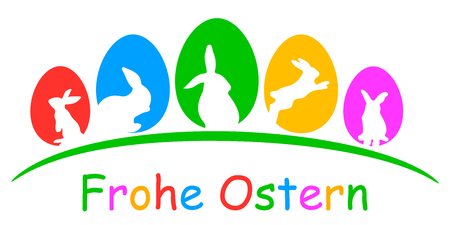 Easter greetings with eggs and rabbits - stock vectorのイラスト素材