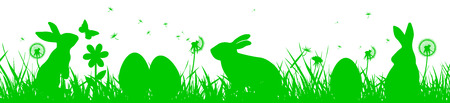 Bunny Sitting In The Meadow with Easter egg, Easter concept with butterfly â vectorのイラスト素材
