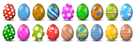 Eighteen Easter eggs, collection of colored eggs, Easter symbol - vectorのイラスト素材