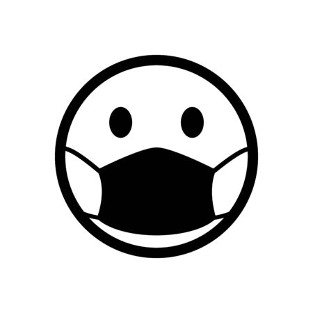 Medical masks on face icon. Coronavirus - COVID-19, virus contamination, pollution, antivirus. Disposable medical mask icon. Common cold. Contagious disease â stock vectorのイラスト素材