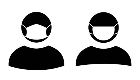 Human wearing medical masks, protecting themselves against pandemic epidemic infection. Corona virus - COVID-19, virus contamination, pollution, antivirus. Disposable medical mask icon.のイラスト素材
