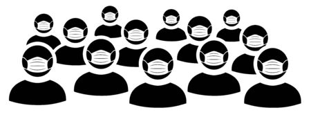 Group of people wearing medical masks. Crowd of people protecting themselves against pandemic epidemic infection. Coronavirusのイラスト素材