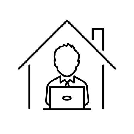 Work from home, remote work online icon, sign, coronavirus quarantine preventive measures for social distancing - person working on laptop at home icon isolated - stock vectorのイラスト素材