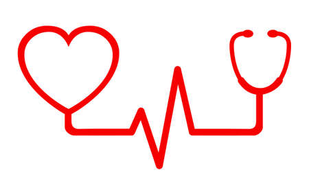 Sign red heart pulse icon, one line, cardiogram - vectorのイラスト素材